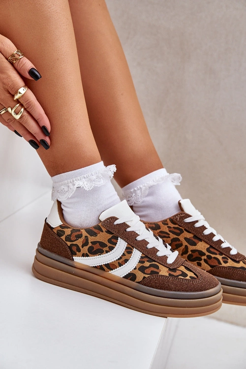 Stylowe Sneakersy W Panterkę Na Platformie Brązowe Doriwa