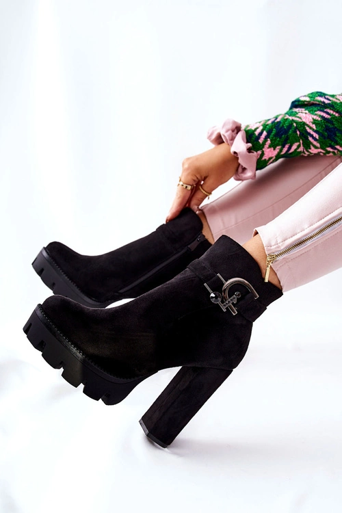 Zamszowe Botki Na Wysokim Obcasie Czarne Dianne