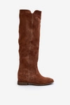 Zazoo 3407 Zamszowe Kozaki Do Kolana Na Płaskim Obcasie Camel