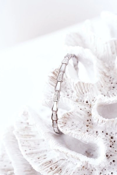 Bransoletka Stalowa Z Cyrkoniami I Perłą Srebrna