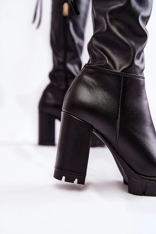 Skórzane Kozaki Na Platformie Lewski Shoes 3245 Czarne