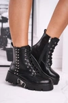 Botki Damskie Z Nitami Na Platformie Grunge Czarne Hard Rock
