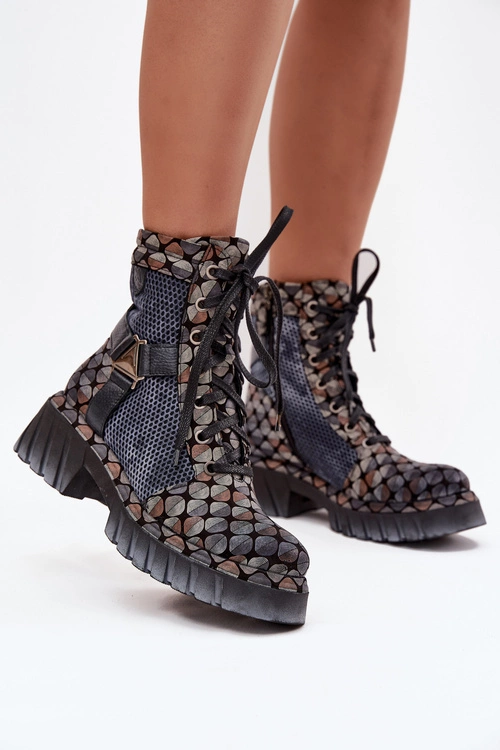 Skórzane Botki Workery Damskie Maciejka 07072-03 Multikolor