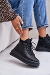 Lekkie Skórzane Buty Sportowe Na Platformie Artiker 55C1041 Czarne