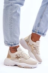 Damskie Sneakersy Sznurowane Beżowo-Złote Cortes 