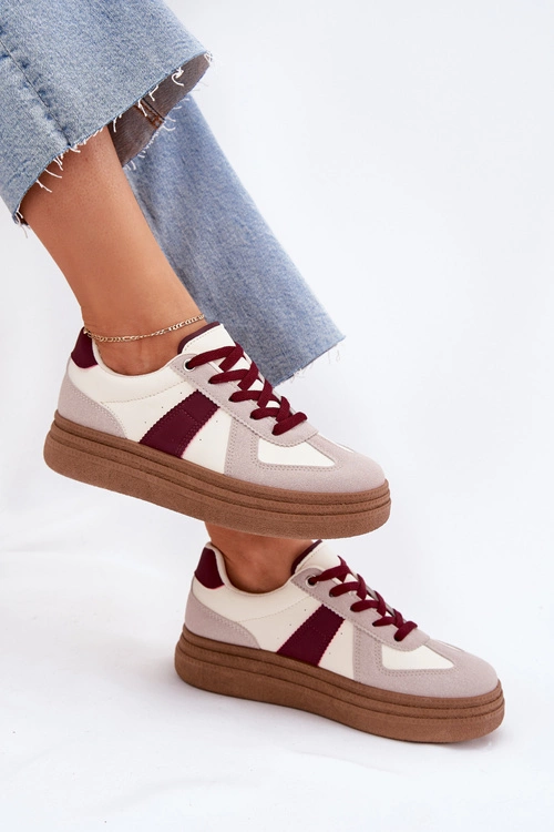 Sneakersy Damskie Na Platformie Bordowe Dovina