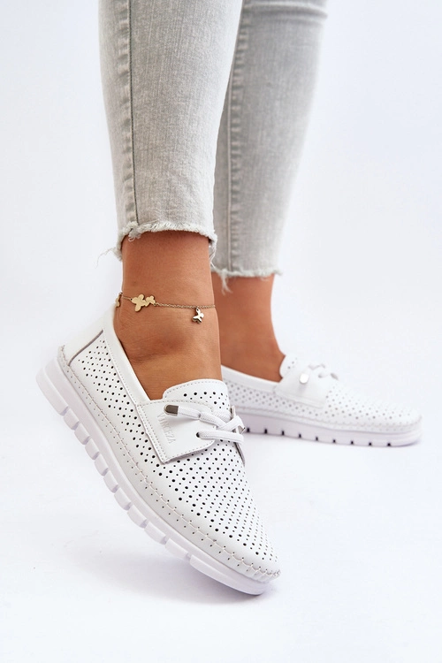 Skórzane Półbuty Damskie Ażurowe Białe Darnissa