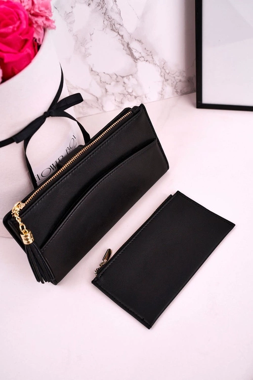 Duży Portfel Damski Z Dodatkową Portmonetką I Frędzlami Czarny