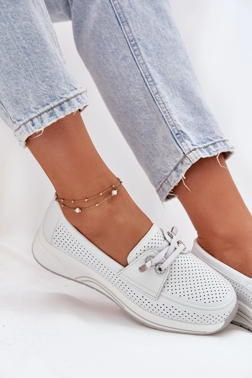 Półbuty Ze Skóry Naturalnej Na Platformie Artiker 56C2101 Białe