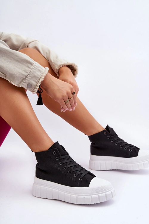 Damskie Wysokie Trampki Czarne Avis