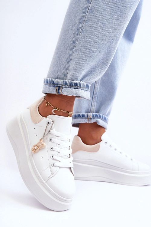 Damskie Buty Sportowe Na Masywnej Platformie Biało-Beżowe Mariell