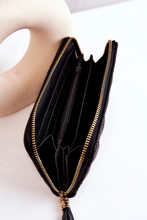 Duży Pikowany Portfel Z Frędzelkiem Czarny Selley