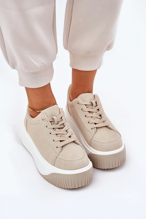 Sneakersy Na Masywnej Platformie Gładkie Beżowe Tirvanis
