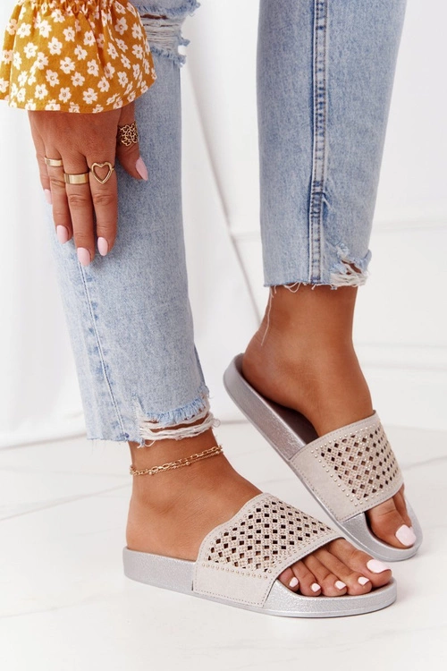 Gumowe Klapki Z Cekinami Szare Tonya