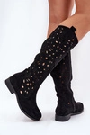 Ażurowe Kozaki Na Płaskim Obcasie HY51-176 Czarne 