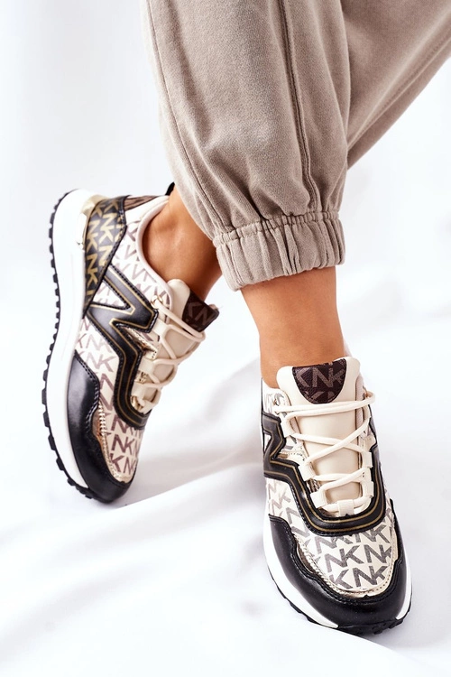 Logowane Sportowe Buty Sneakersy Beżowo-Czarne Always