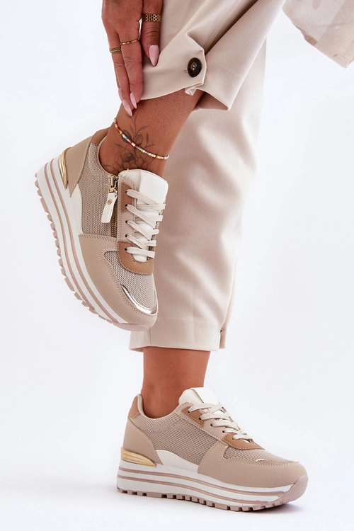 Damskie Buty Sportowe Z Ozdobnym Zamkiem Beżowe Cairo