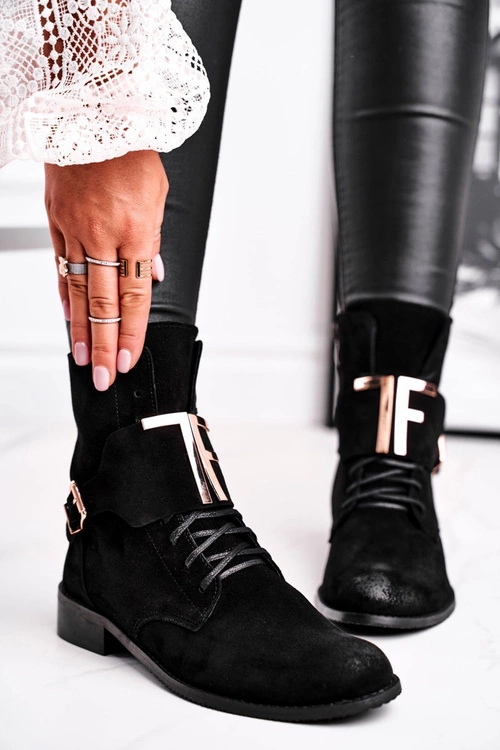 Botki Damskie Zamszowe Czarne Nicole 2591