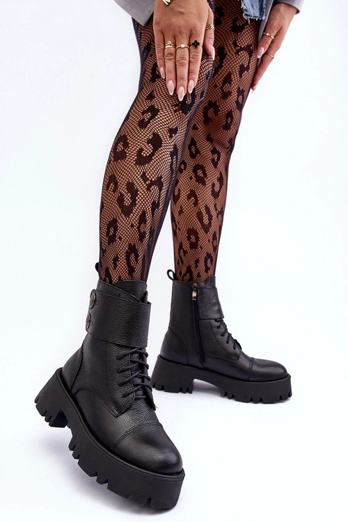 Skórzane Workery Botki Damskie Czarne Lemar Anceria