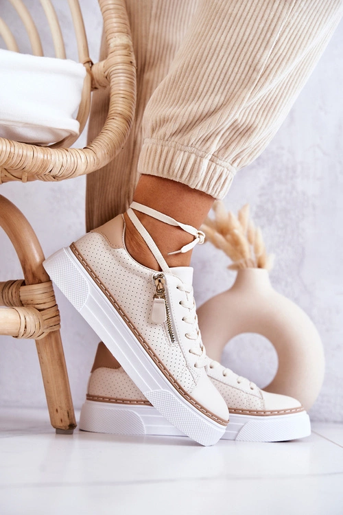 Sportowe Buty Na Platformie Beżowe Louisa