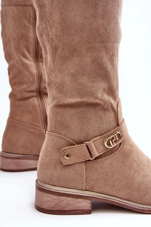 Ocieplane Zamszowe Kozaki Na Płaskim Obcasie S.Barski HY07-31 Beżowe