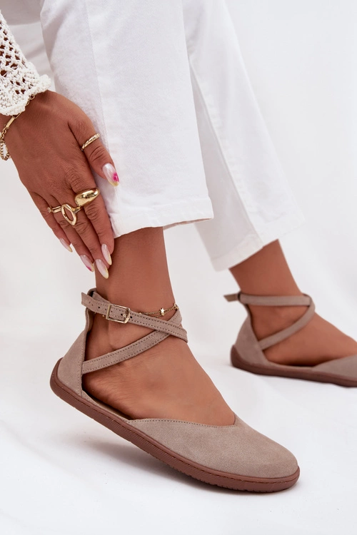 Zamszowe Baleriny Damskie Barefoot Z Paskami Zazoo 191 Szare