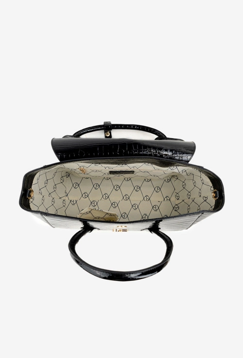 Lakierowana Torebka Kuferek Z Tłoczeniem NOBO BAG5810-M20 Czarna