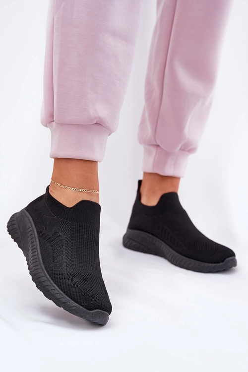 Wsuwane Materiałowe Buty Sportowe Damskie Czarne Minstina