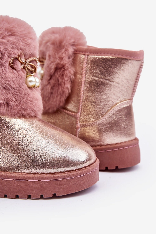 Dziecięce Śniegowce Ocieplane Futerkiem Różowe Hasiba