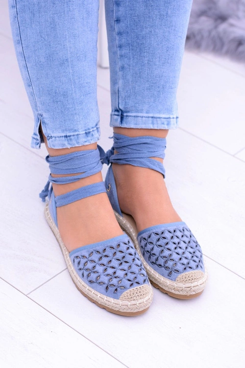 Damskie Niebieskie Balerinki Wiązane Espadryle Vasero