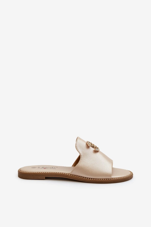 Eleganckie Klapki Damskie Błyszczące Z Ozdobą S.Barski KV27-050 Złote