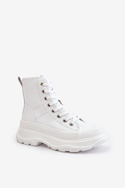 Skórzane Ocieplane Trampki Na Masywnej Platformie Big Star OO274A598 Białe