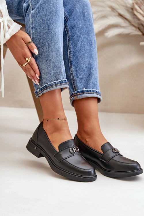 Mokasyny Damskie Ze Skóry Naturalnej Czarne Vinceza 58409