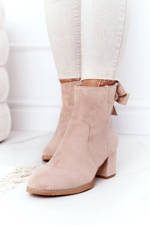 Damskie Ocieplane Botki Na Słupku Beżowe Kayla