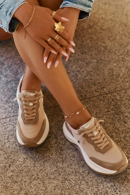 Zamszowe Sneakersy Damskie Na Platformie Big Star RR274A345 HI-POLY SYSTEM Ciemnobeżowe