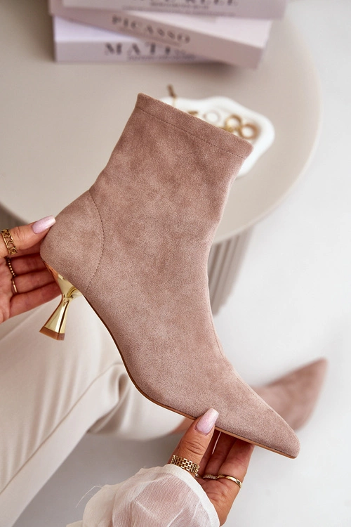 Botki Damskie Na Szpilce Eko Zamszowe Z Noskami W Szpic Beżowe Irithare