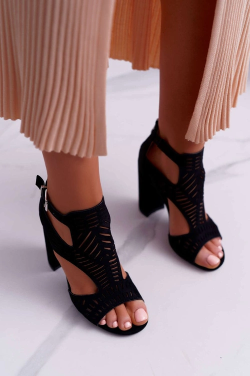 Damskie Sandały Na Słupku Peep Toe Czarne Carmelita