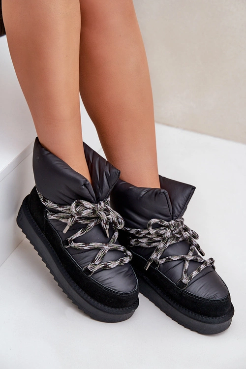 Zamszowe Śniegowce Damskie Z Grubym Sznurowaniem D.Franklin DFSH375003 Czarne