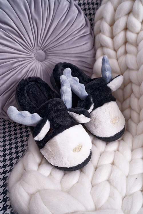 Papcie Damskie Z Futerkiem Renifery Czarne Deff