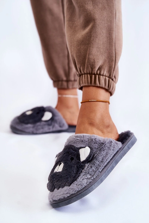 Damskie Futrzane Papcie Z Misiem Szare Solly