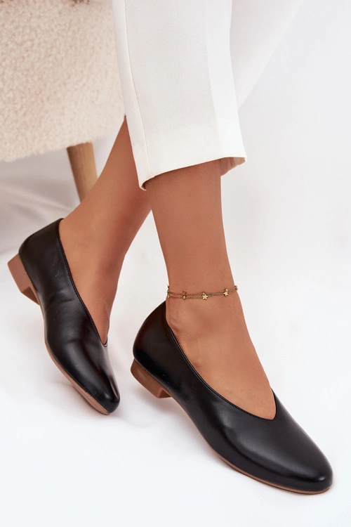 Baleriny Damskie Z Eko Skóry Na Płaskim Obcasie Czarne Olyssia