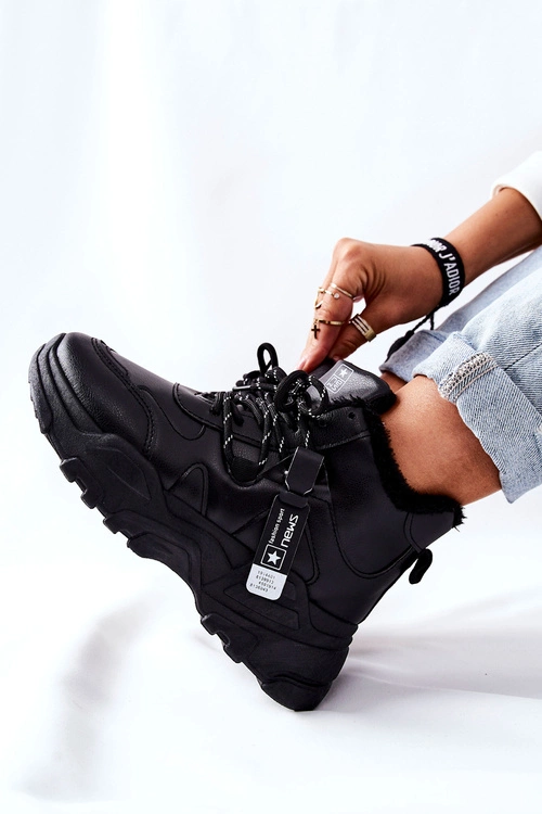 Damskie Ocieplane Sneakersy Śniegowce Czarne Kaphia