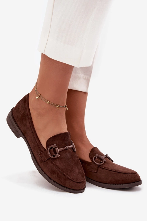 Mokasyny Damskie Z Ozdobnym Detalem Eko Zamszowe Czekoladowe Ambria