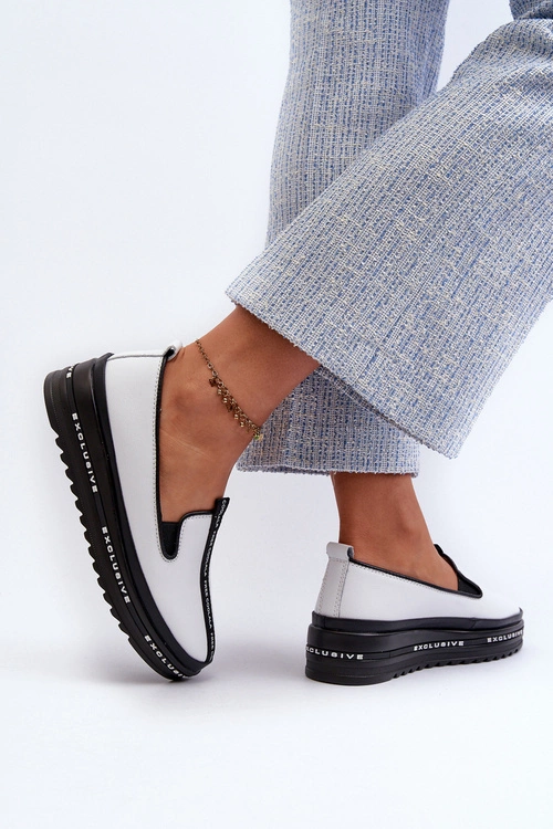 Skórzane Półbuty Damskie Na Platformie S.Barski LR260 Białe