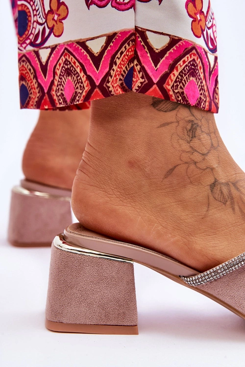 Zamszowe Klapki Na Obcasie S.Barski KV-612-2 Beżowe