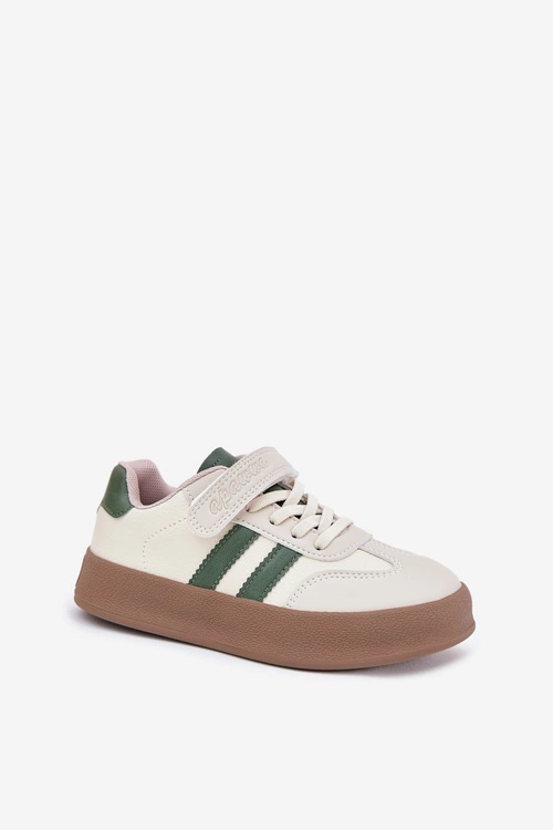 Sneakersy Dziecięce Na Platformie Beżowo-Zielone Sopiaella