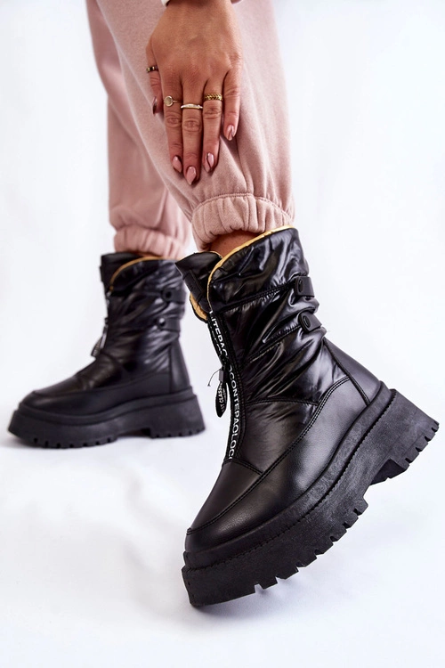 Wysokie Damskie Śniegowce Na Suwak Czarne Moira