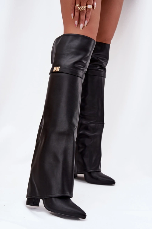 Ocieplane Kozaki Z Wywiniętą Cholewką Za Kolano Obcas Słupek Czarne Serelle