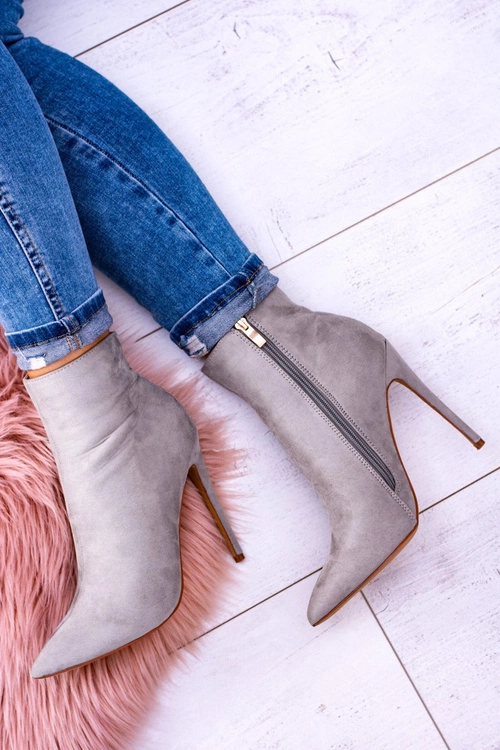 Lu Boo Szare Zamszowe Botki na Szpilce Veneci