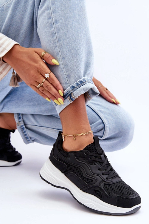 Damskie Buty Sportowe Sneakersy Na Platformie Czarno-Białe Lomare